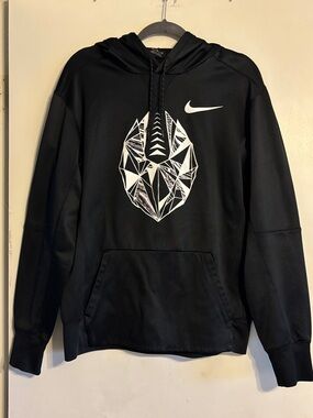 Nike Black Hoodie with White Geometric Graphic (Football)- Men's Pullover